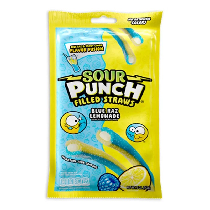 Sour Punch Filled Straws – Blue Raz Lemonade Peg Bags: 12-Piece Case