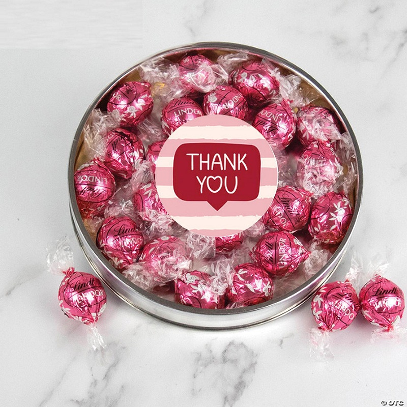 Valentine’s Day Candy Gift Tin with Chocolate Lindor Truffles by Lindt Large Plastic Tin with Sticker – Thank You Gift