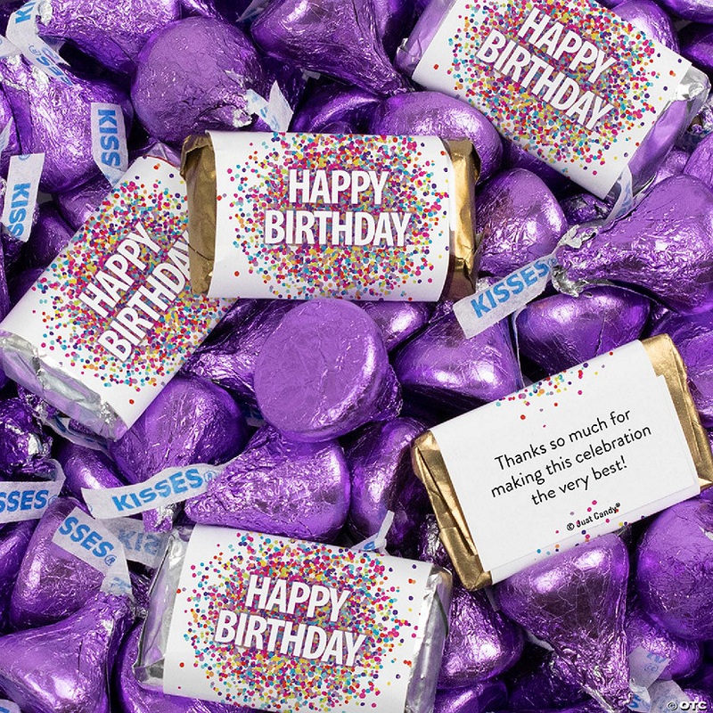 128 Pcs Birthday Candy Party Favors Miniatures & Purple Kisses (1.58 lbs, Approx. 128 Pcs)