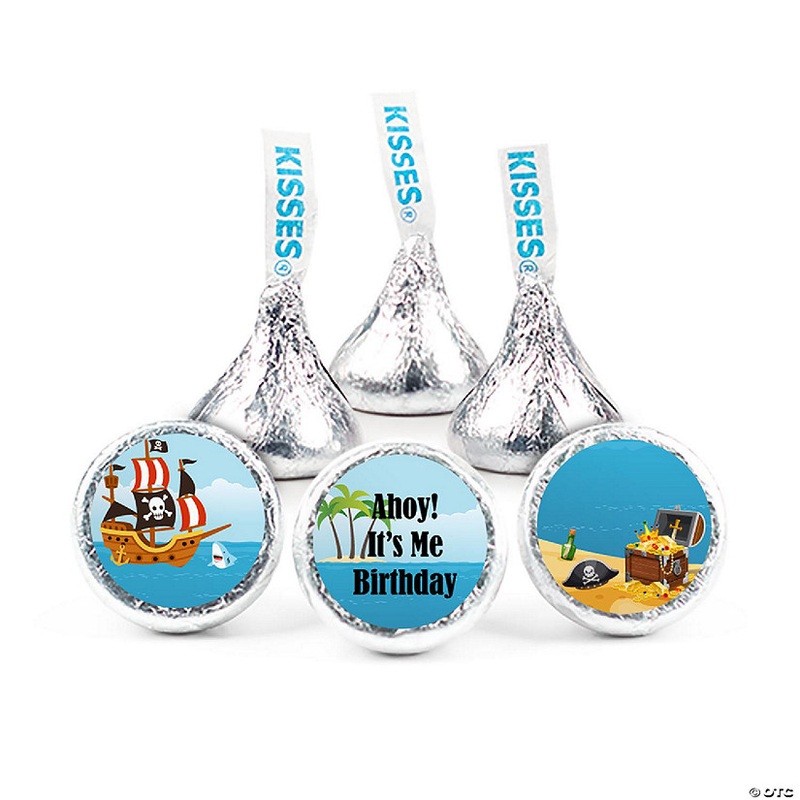 90ct Pirate Birthday Candy Party Favors Hershey’s Kisses Milk Chocolate (90 Candies + 1 Sheet Stickers) – Assembly Required – by Just Candy