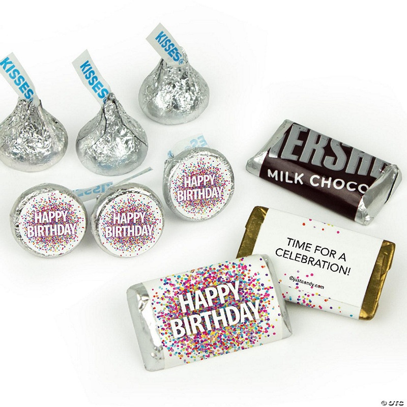 Birthday Candy Party Favors (Approx. 90 Pcs Milk Chocolate Hershey’s Kisses & 38 Pcs Wrapped Miniatures) – Confetti Themed