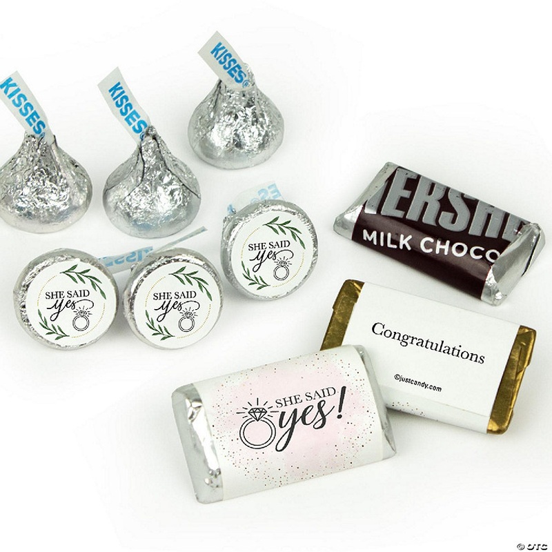 Bridal Shower Candy Party Favors (Approx. 90 Pcs Milk Chocolate Hershey’s Kisses & 38 Pcs Wrapped Miniatures) – She Said Yes