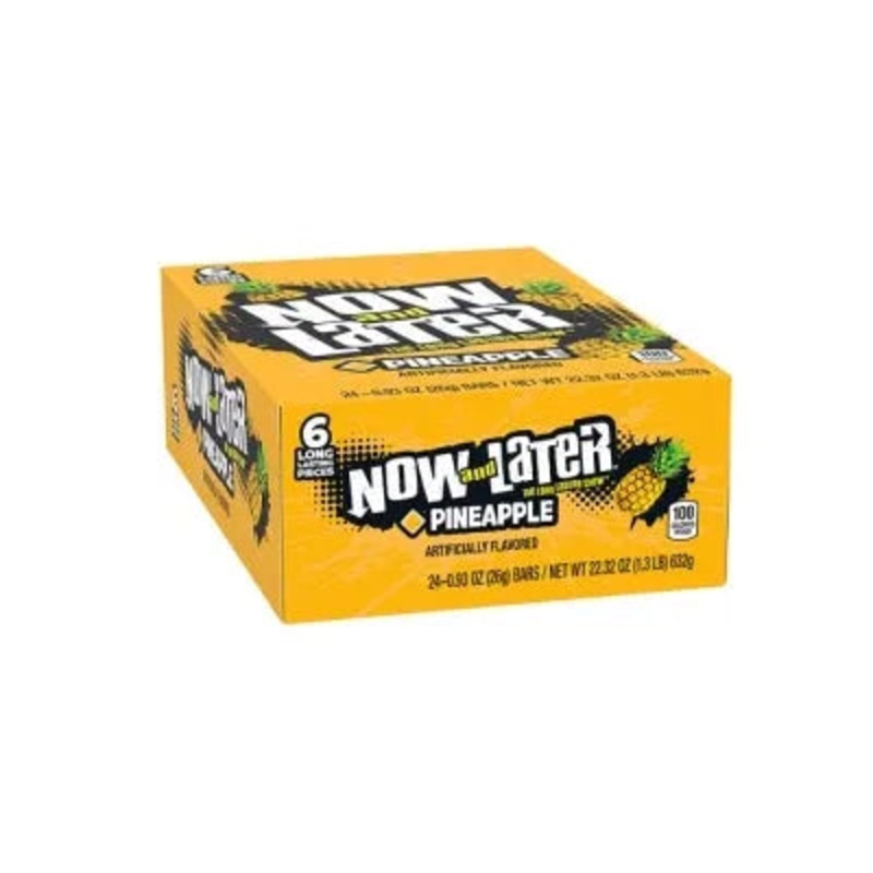 Now and Later Soft Fruit Chews Candy Packs – Pineapple: 24-Piece Box