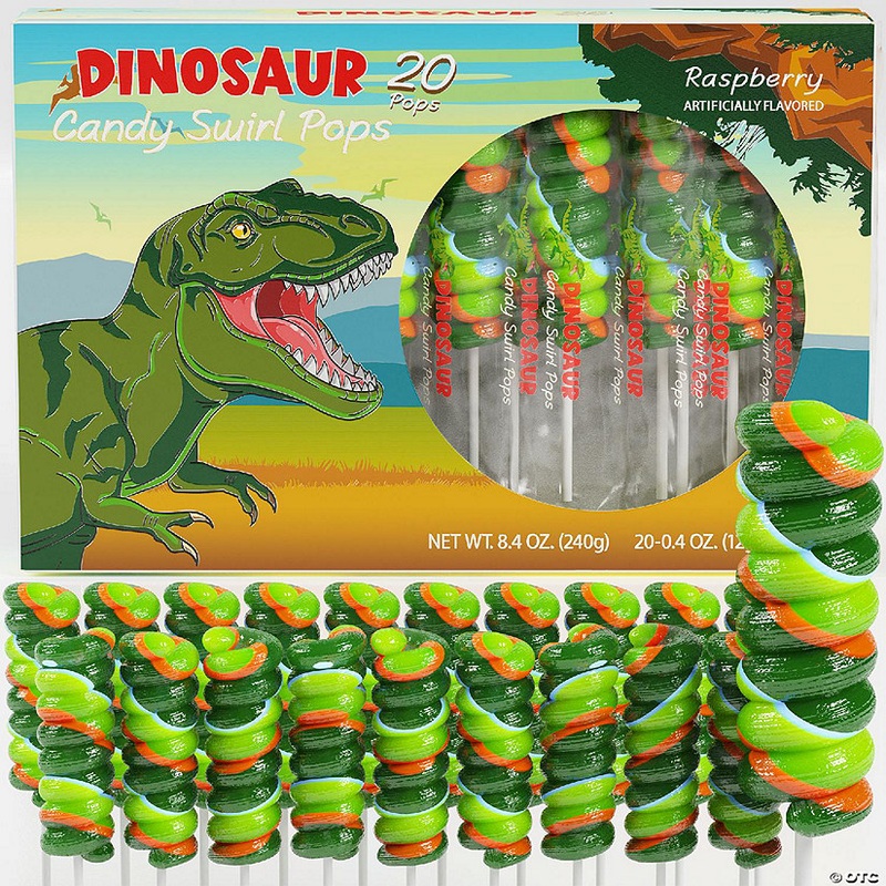 Primary Colors Candy 20pk Dinosaur Swirl Lollipops  Party Favors & Birthday Supplies