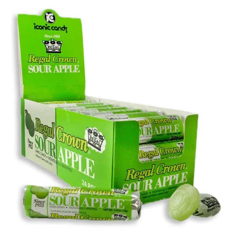 Regal Crown Sour Apple Hard Candy Rolls: 24-Piece Box