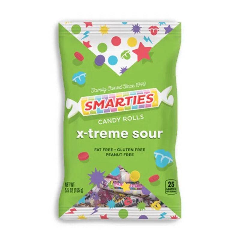 Smarties X-Treme Sour Candy Rolls: 12-Piece Case