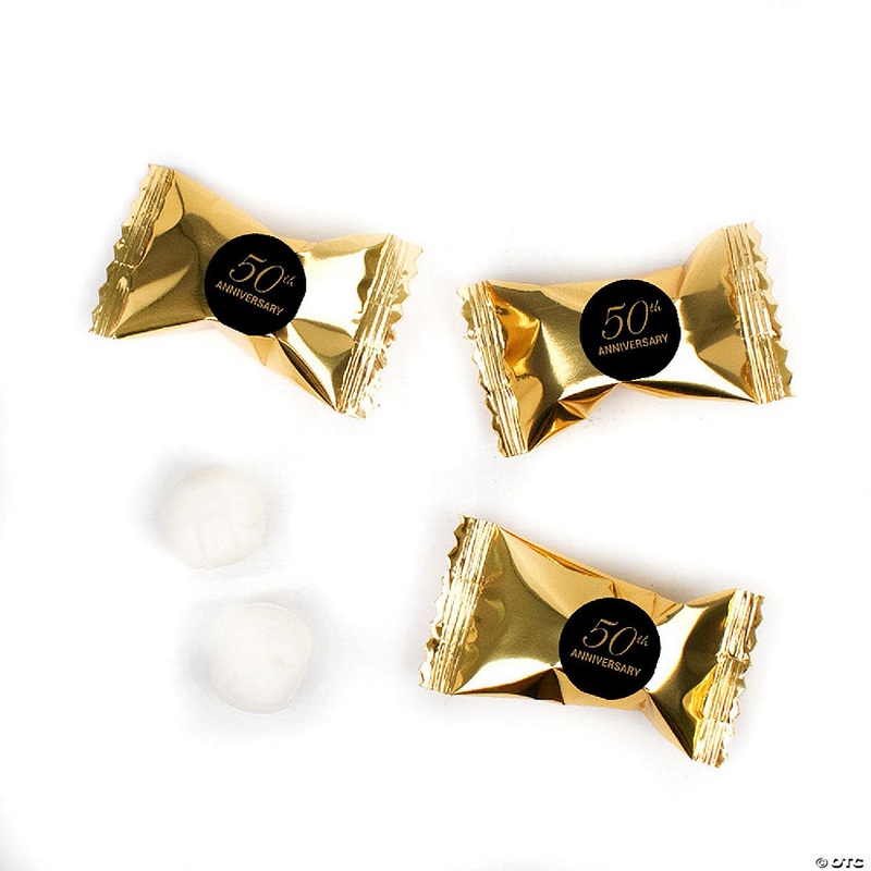 50th Anniversary Candy Mints Party Favors Gold Individually Wrapped Buttermints – 55 Pcs
