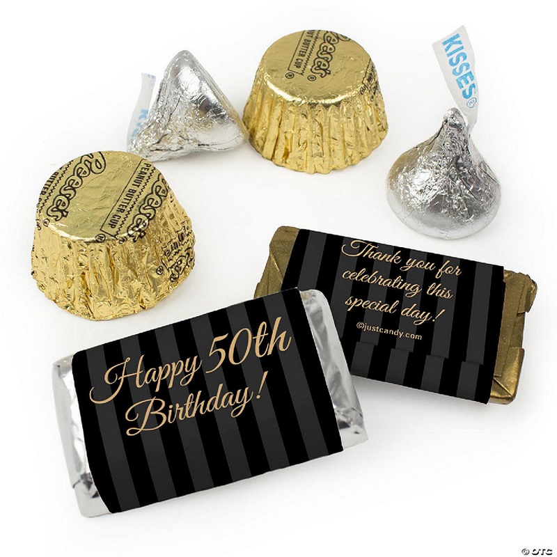 Just Candy 1.68 lbs 50th Birthday Candy Party Favors Hershey’s Chocolate Kit (approx. 115 Pcs) – Pinstripes