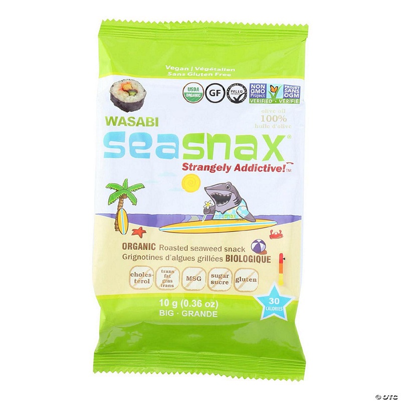 Seasnax Seaweed Snax – Organic – Wasabi – Case of 12 – .36 oz