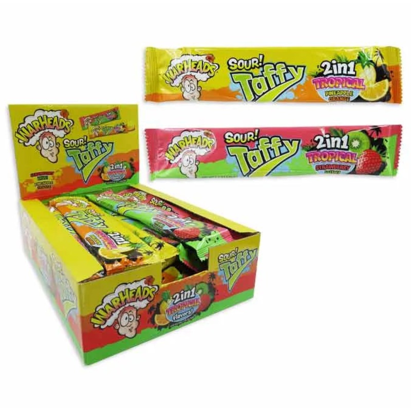 Warheads 2-in-1 Sour Tropical Taffy Chewy Bars: 48-Piece Display