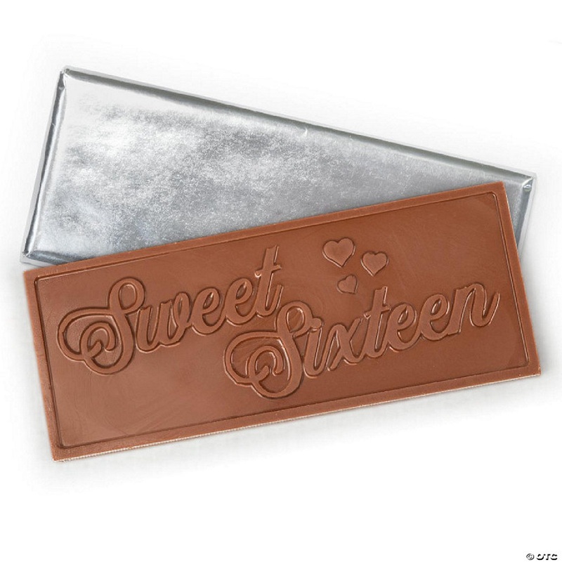 12 Pcs Embossed Sweet 16 Birthday Belgian Milk Chocolate Bars – DIY Candy Party Favors