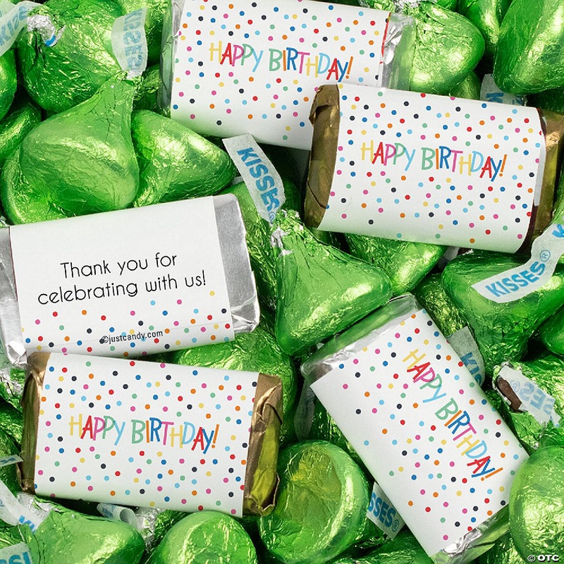 128 Pcs Birthday Candy Party Favors Hershey’s Miniatures & Light Green Kisses (1.58 lbs) – Dots