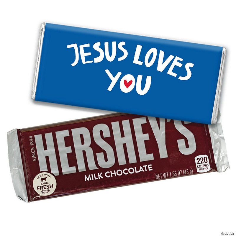 12ct Jesus Loves You Vacation Bible School Religious Hershey’s Candy Party Favors Chocolate Bars & Wrappers (12 Pack)