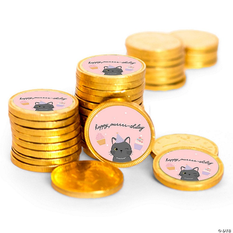 84 Pcs Cats Kid’s Birthday Candy Party Favors Chocolate Coins with Gold Foil