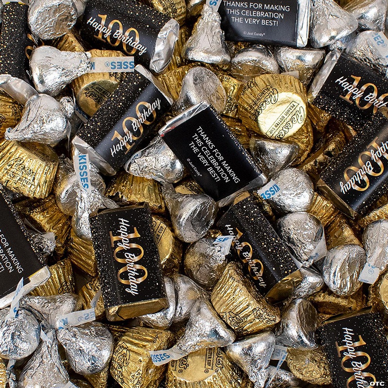 Just Candy 1.68 lbs 100th Birthday Candy Party Favors Hershey’s Chocolate Kit (approx. 115 Pcs)