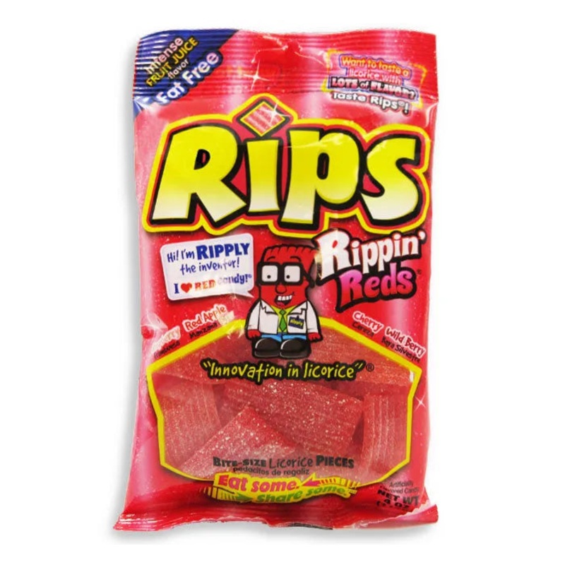 Rips Reds Bite Size Licorice Pieces: 12-Piece Case