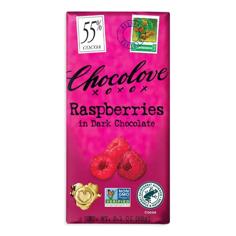 Chocolove Dark Chocolate Raspberry Candy Bars: 12-Piece Box
