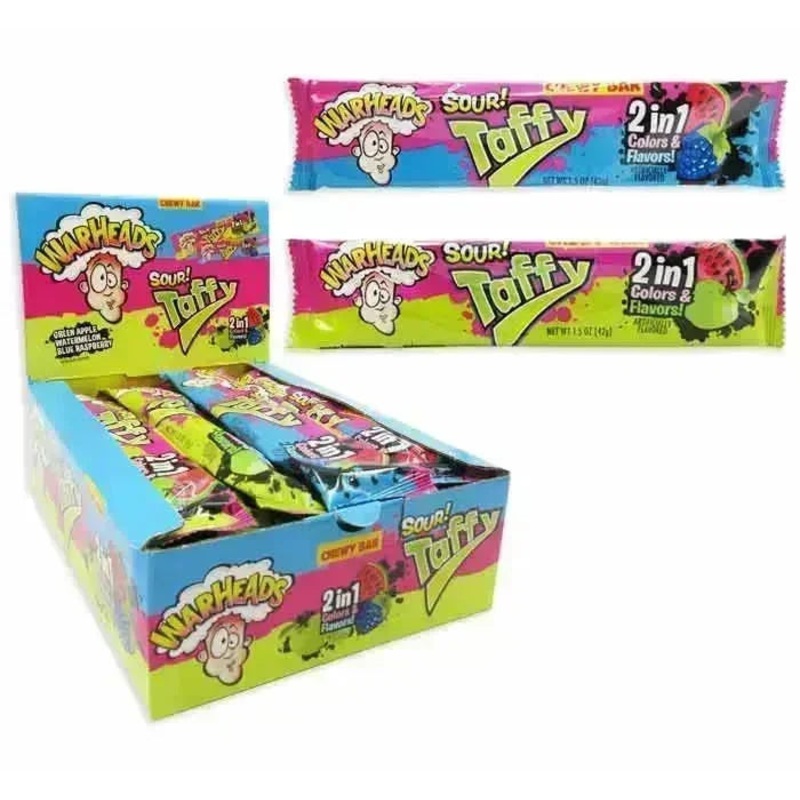 Warheads 2-in-1 Sour Taffy Chewy Bars: 48-Piece Display