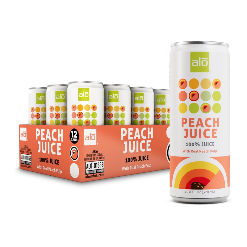 Alo Slim Can Juice, Peach Flavored Juice| 10.82 Fl Oz, Pack Of 12 | Plant-Based Beverage, 100% Natural Juice
