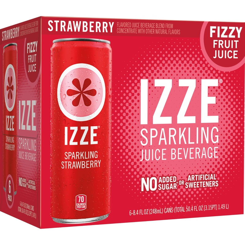Izze Sparkling Juice Beverage Blend, Strawberry, No Sugar Added, 8.4 Fl Oz, 6 Cans