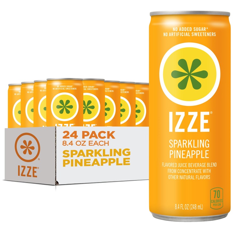 IZZE Sparkling Water Juice Beverage, Pineapple Flavor, No Sugar Added, 8.4 FL OZ, Pack of 24 Cans