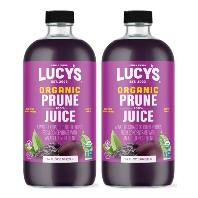 Lucy’S Family Owned – American Prunes Organic 99% Pure Prune Juice, 34 Oz. Glass Bottle (Pack Of 2)