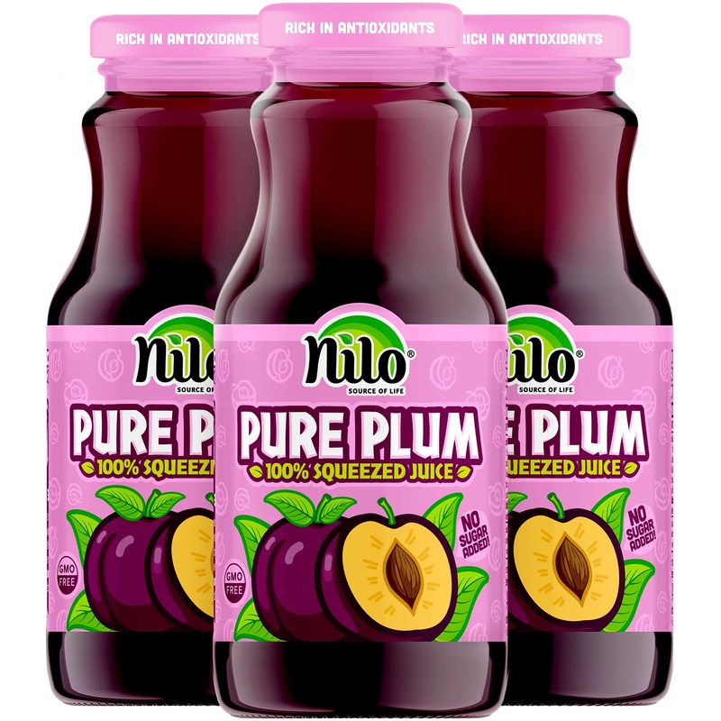Nilo Plum Juice | 100% Squeezed Plum Ciruela | No Sugar Added | Non Gmo | Not From Concentrate | 8.45 Oz (Pack Of 12)