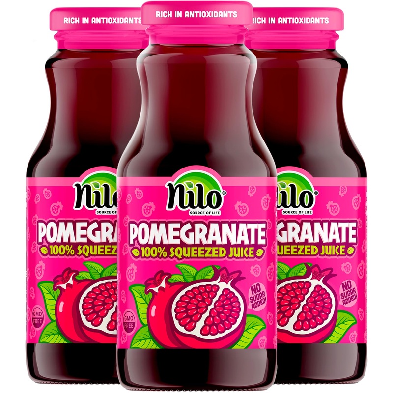 Nilo Pomegranate Juice | 100% Squeezed Pomegranate Granada | No Sugar Added | Non Gmo | Not From Concentrate | 8.45 Oz (Pack Of