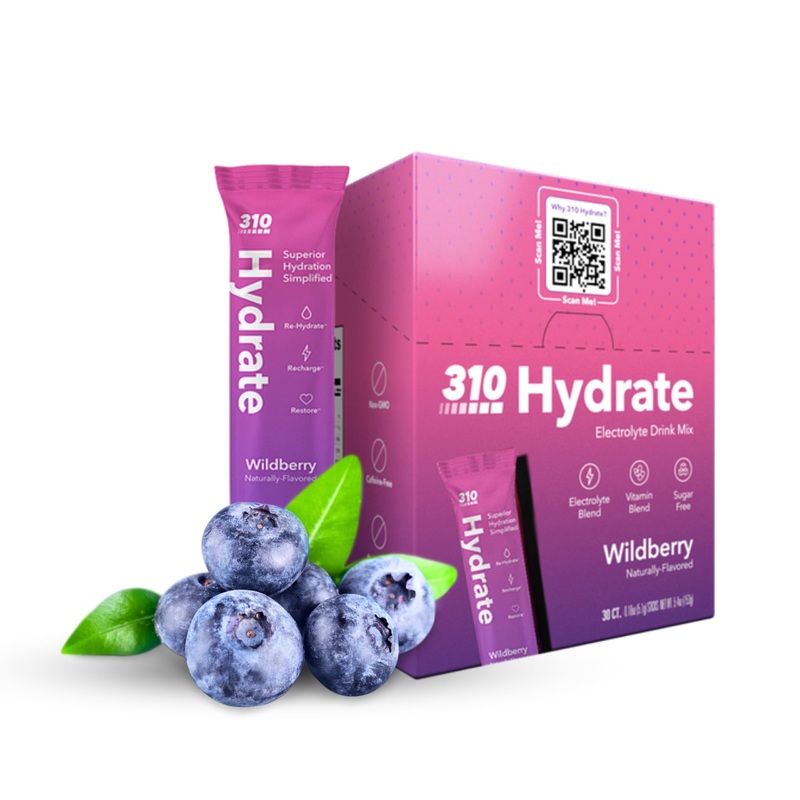 310 Hydrate Wildberry Electrolytes Powder Packets – No Sugar Hydration Packets With Key Vitamins & Minerals – Keto Friendly – Ta