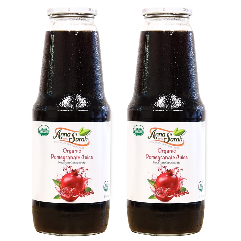 Anna And Sarah 33.8 Oz Organic Pomegranate Juice – Usda Organic Certified – Glass Bottle (2 Pack) No Sugar, No Artificial Colors