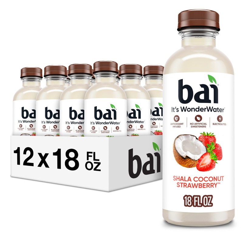 Bai Antioxidant Infused Water, Shala Coconut Strawberry, with Vitamin C, 18 Fl Oz Bottle, 12 Pack, No Artificial Sweeteners