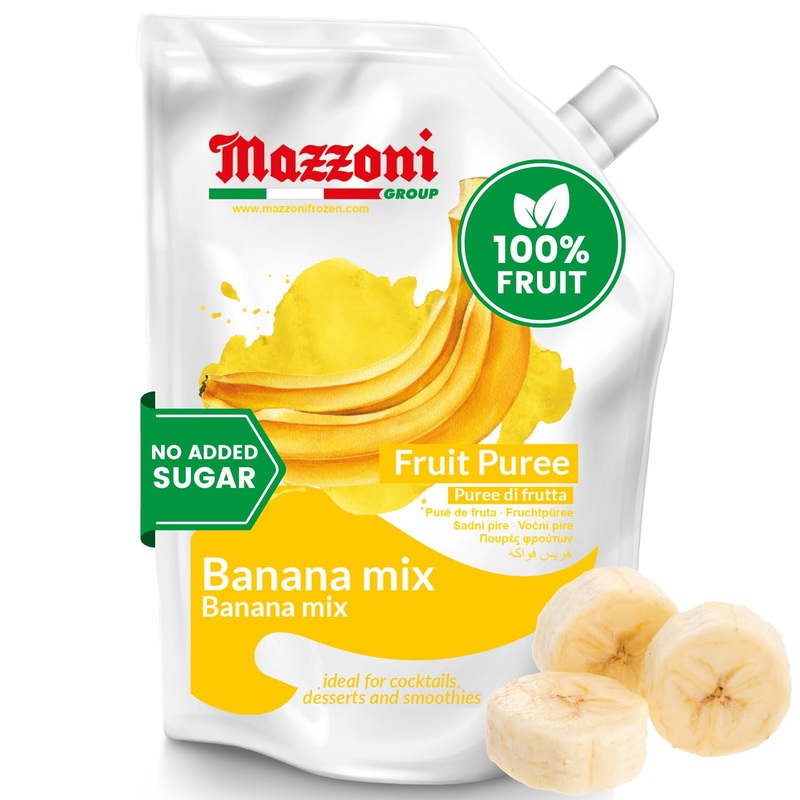 Banana Mix Puree, No Sugar Added, Real Fruit For Smoothies, Drinks, Cocktails, Fruit Juice – 2.2 Lb. Convenient Pouch, Mazzoni,