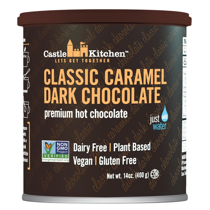 Castle Kitchen Classic Caramel Dark Chocolate Premium Hot Cocoa Mix – Dairy-Free, Vegan, Plant Based, Gluten-Free, Non-Gmo Proje