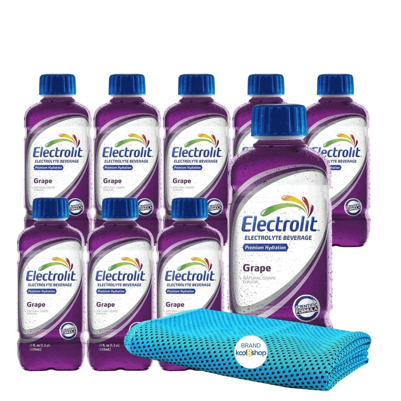 Electrolit Grape Hydration Drink With Electrolytes 21 Fl Oz Plastic Bottles 9 Pack + 1 Microfiber Cooling Towel By Kool8Shop Inf