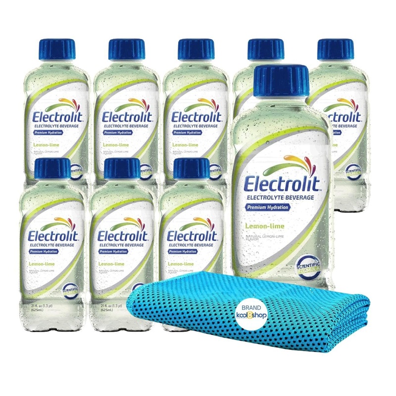 Electrolit Lemon Lime Hydration Drink With Electrolytes 21 Fl Oz Plastic Bottles 9 Pack + 1 Microfiber Cooling Towel By Kool8Sho