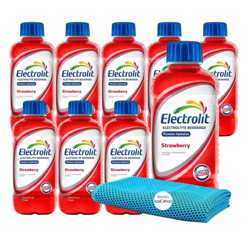 Electrolit Strawberry Hydration Drink With Electrolytes 21 Fl Oz Plastic Bottles 9 Pack+ 1 Microfiber Cooling Towel By Kool8Shop