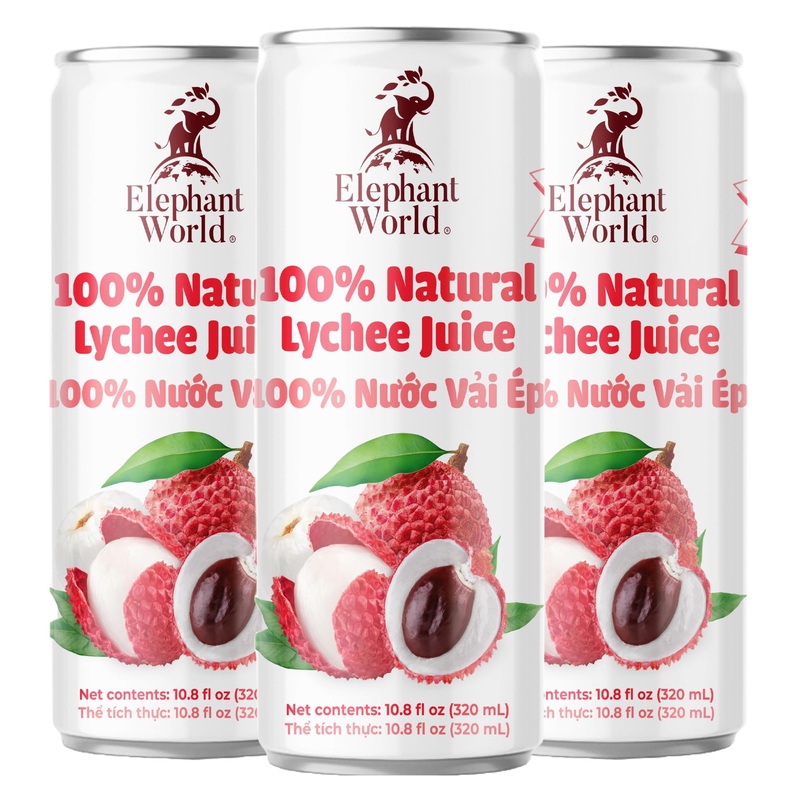 Elephant World 100% Natural Lychee Juice | Non Gmo | 10.8 Oz (Pack Of 6), Lychee