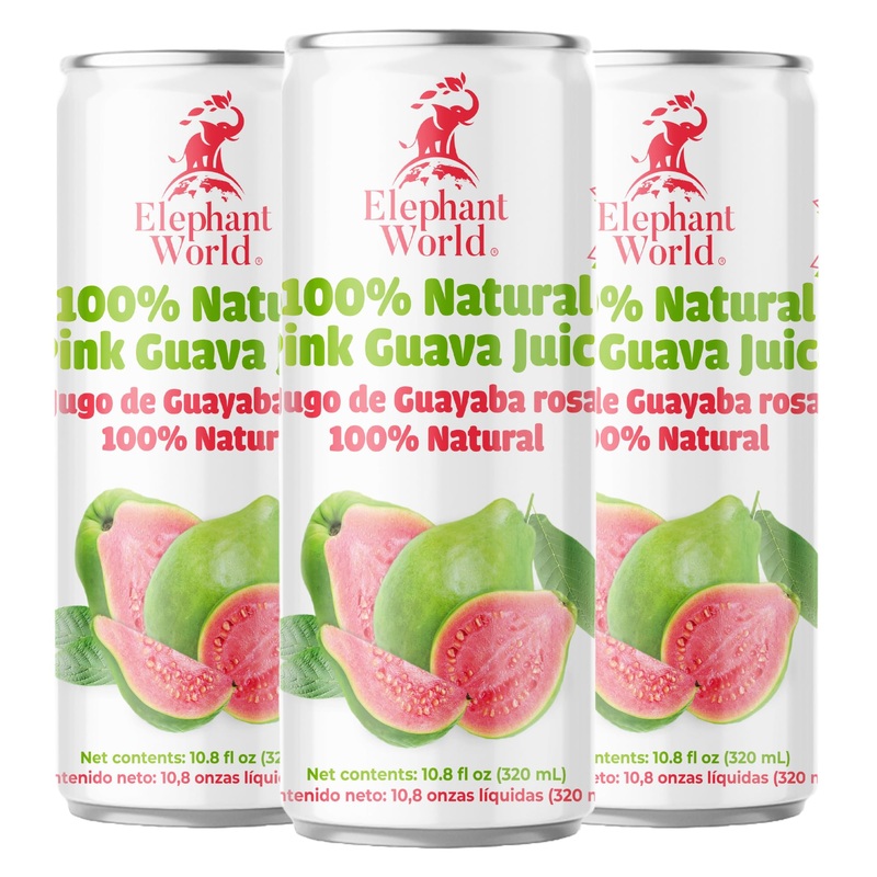 Elephant World 100% Natural Pink Guava Guayaba Juice | Non Gmo | 10.8 Oz (Pack Of 6), Guava
