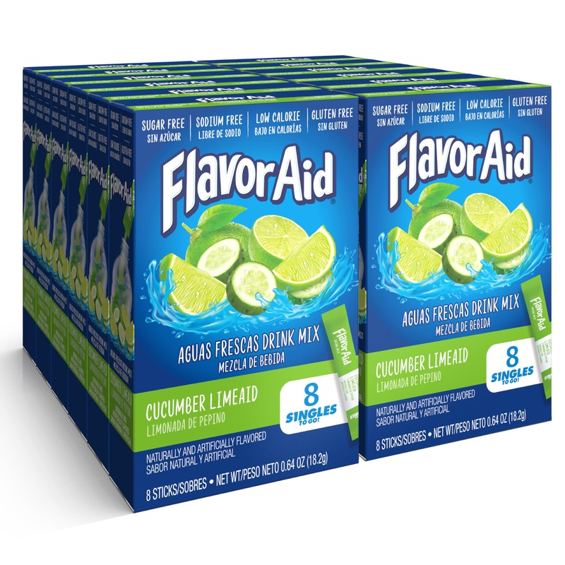 Flavor Aid Singles To Go Cucumber Lime Powder Drink Mix, 96 Servings, 8 Count, 1 Ounce Pack, Refreshing Hydration Solution