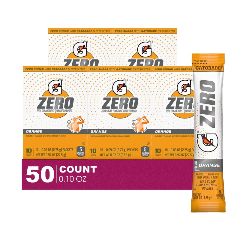 Gatorade Zero 50- Count Of Zero Orange Thirst Quencher Electrolyte Enhanced Sports Drink Powder 0.10Oz Packet