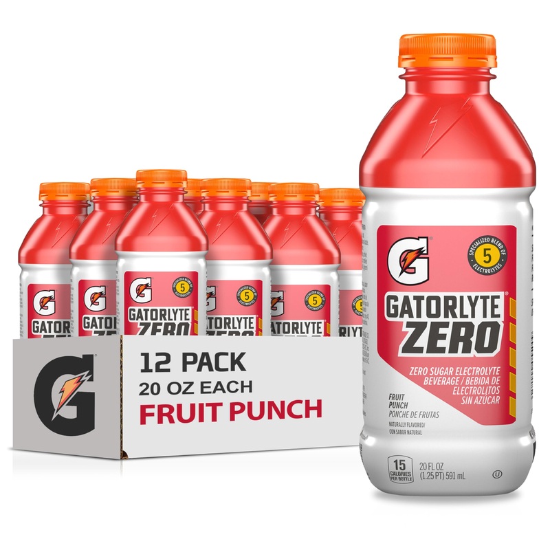 Gatorade Zero, Fruit Punch, Zero Sugar Hydration, 20 Fl Oz (Pack Of 12)