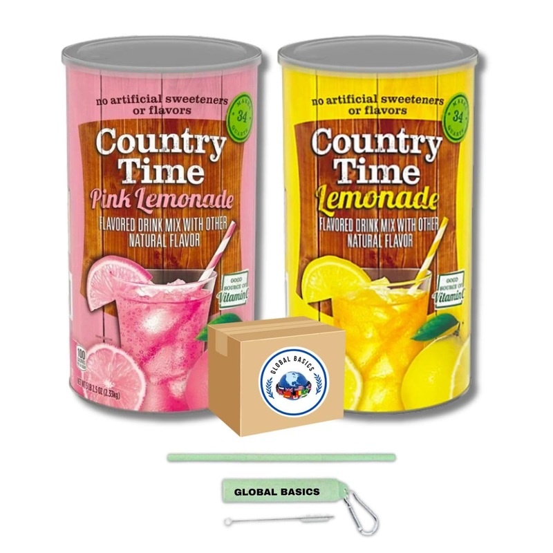 Global Basics Country Time Lemonade Mix Variety | Classic Lemonade And Pink Lemonade Flavors Included | Pack Of Two 82.5 Oz Cani