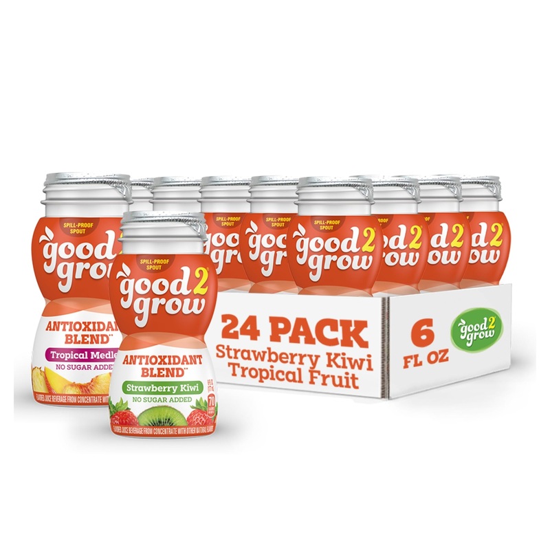 Good2Grow Strawberry Kiwi & Tropical Medley Flavored Antioxidant Blend Juice For Kids- Juice Bottles Bulk 24 Pack, Reusable Bott