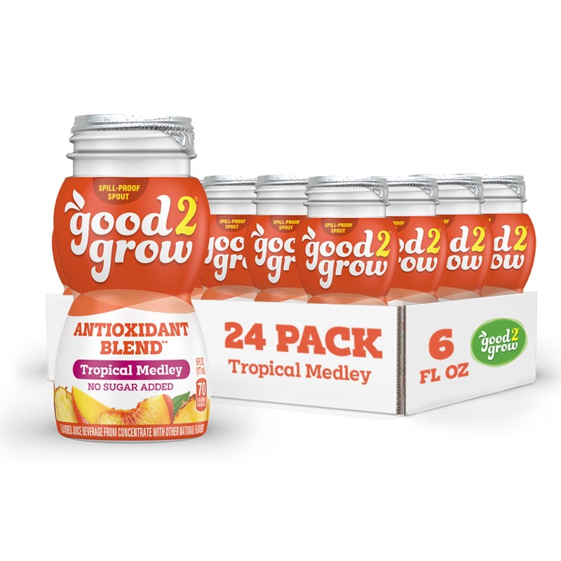 Good2Grow Tropical Medley Flavored Antioxidant Blend Juice For Kids – Juice Bottles Bulk 24 Pack, Reusable Bottle, No Sugar Adde