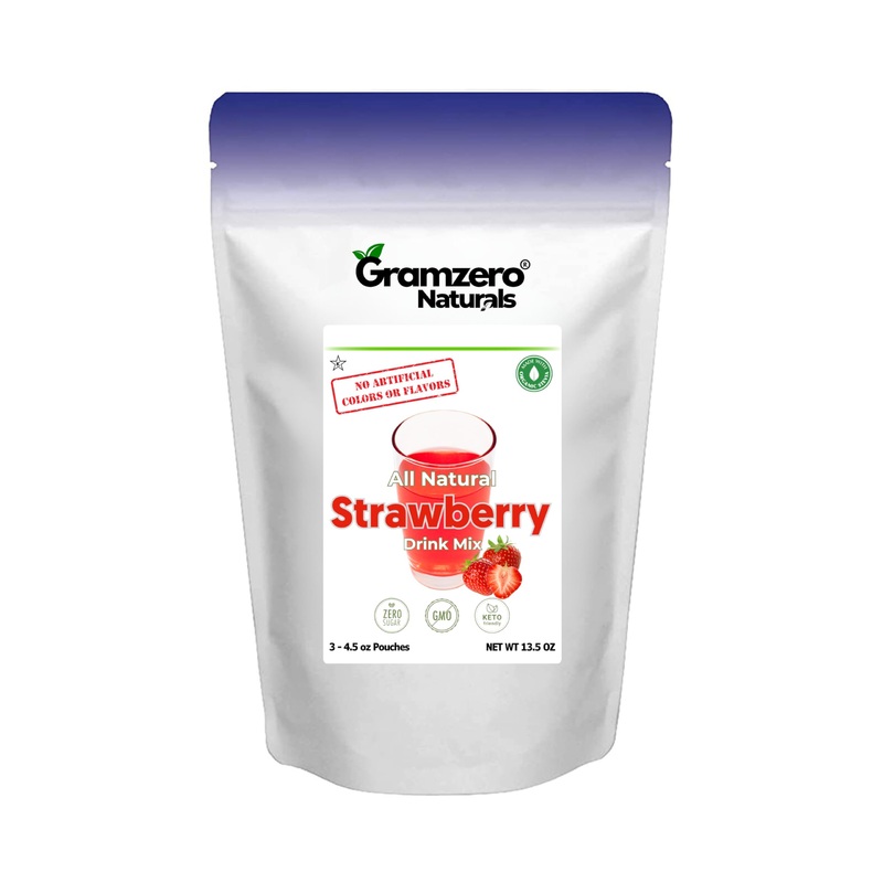 Gramzero All Natural Strawberry Zero Calorie Sugar Free Drink Mix, Great For Nutrition Club Loaded Tea, Stevia Sweetened