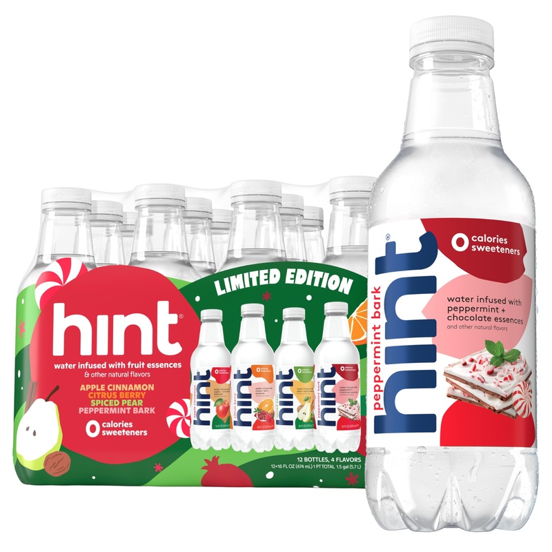 Hint Fruit-Infused Bottled Water, Holiday Variety Pack – Sugar Free Flavored Water With Zero Calories, Naturally Flavored, And N