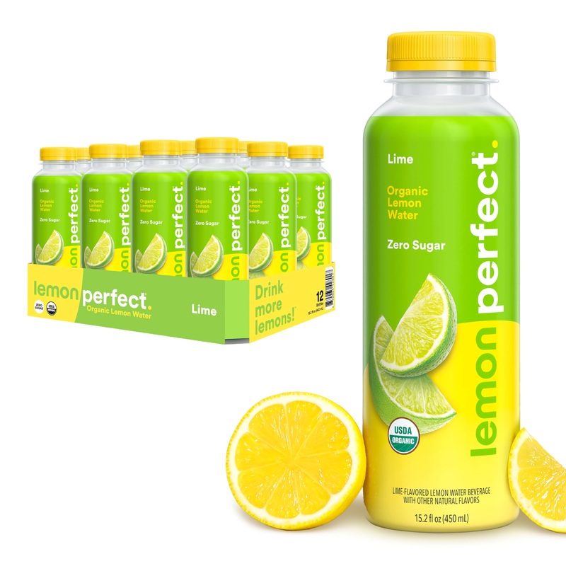 Lemon Perfect Lime, Hydrating Flavored Lemon Water, Zero Sugar, Healthy Hydration Drinks, Organic, 15.2 Fl Oz Bottles (12-Pack)