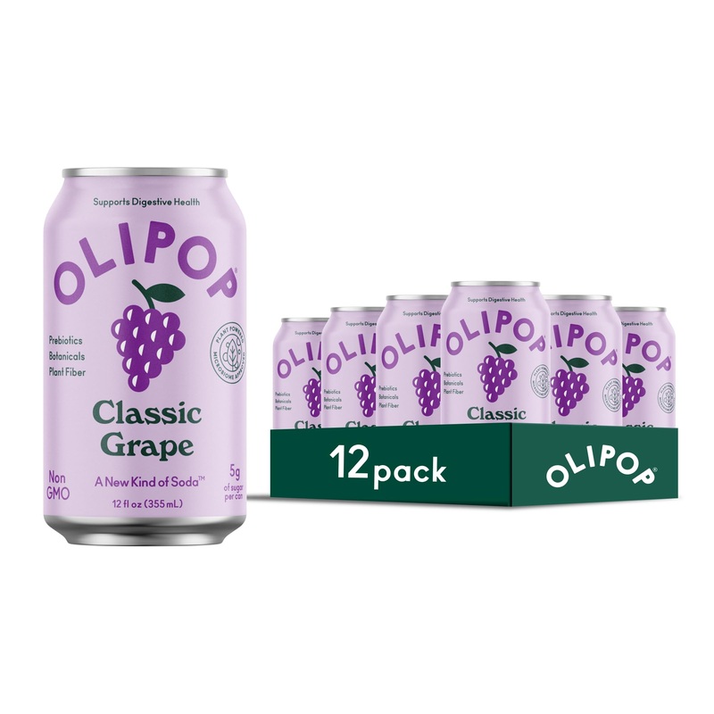 Olipop Prebiotic Soda Pop, Classic Grape, Pantry Pack Packed With Prebiotics, Fiber, And Botanicals, Gluten Free, Vegan, Gmo Fre