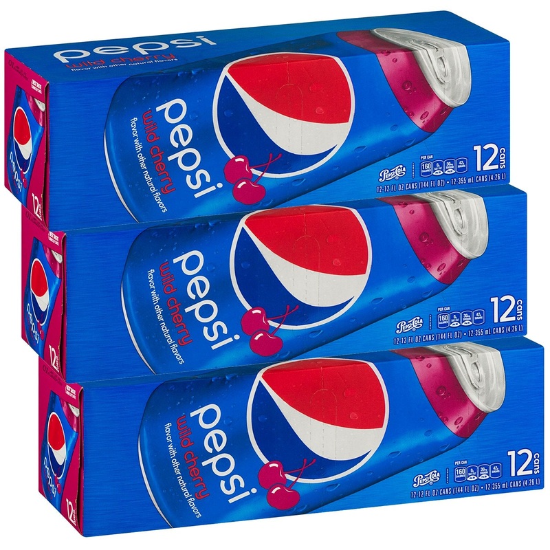 Pepsi Wild Cherry Soda, Fridge Pack Bundle, 12 Fl Oz, 36 Cans
