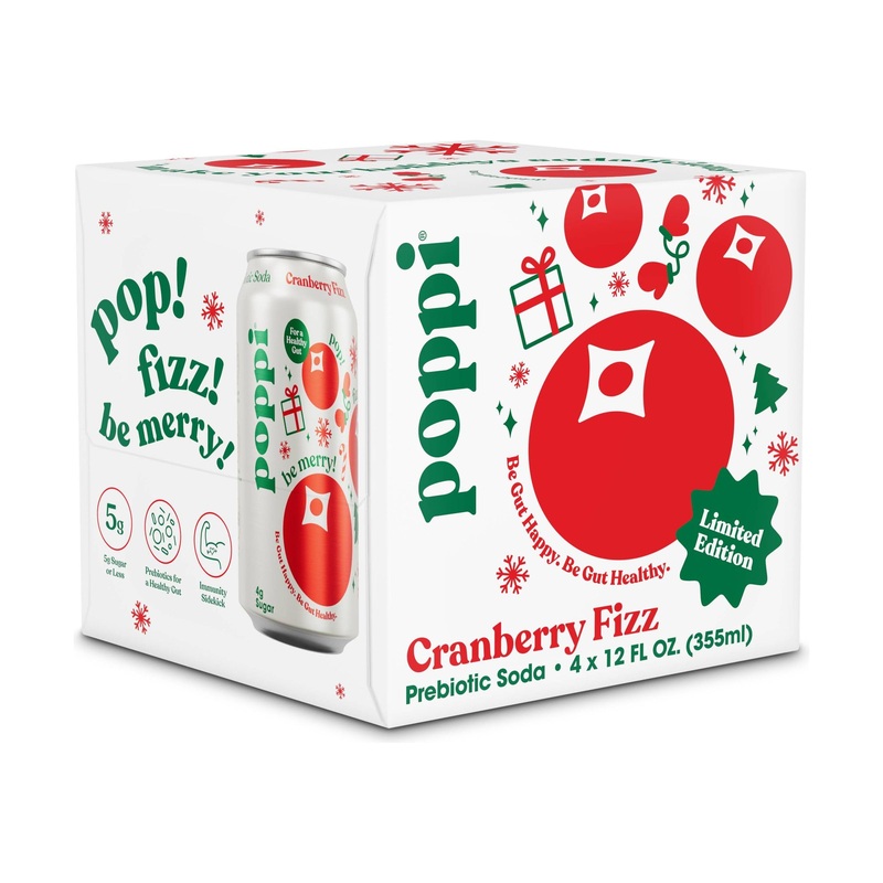 Poppi Cranberry Fizz Prebiotic Soda, 4pk Cans, 12 Fl Oz – Refreshing, Healthy Sparkling Beverage